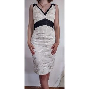 Le Chateau Dress Womens Small (S) Black & White Paisley Embossed Cocktail Formal